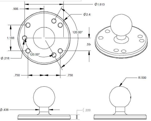 RAM-B-202U RAM Mounts 2.5  Round Base with AMPS Hole Pattern and 1-Inch Ball Online - Image 5